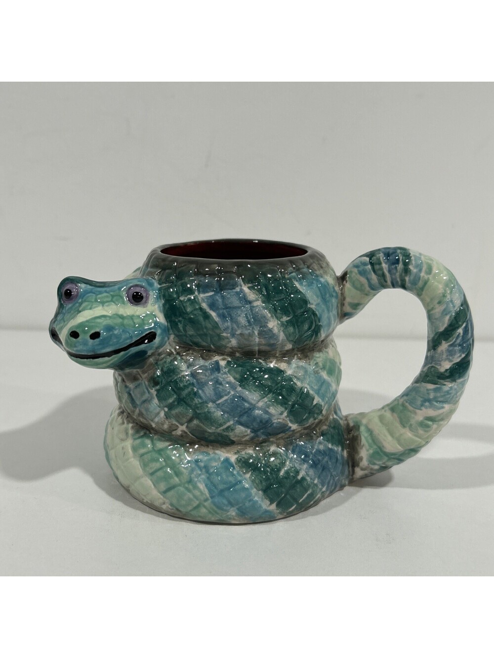 Snake Love Cup With Handle Blue Green Snake Charmer Mug